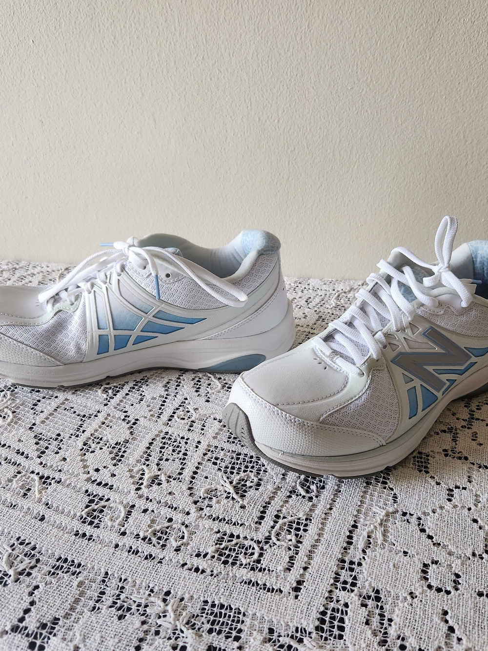 New Balance Women's White & Light Blue Walking Sneakers - Picture 2 of 6